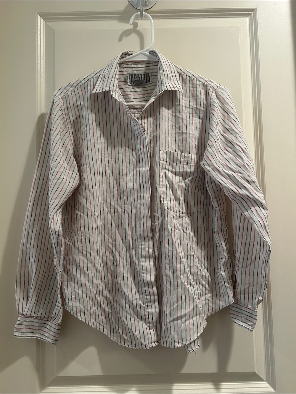 Tarazzia White Button Down Shirt w/ Stitching Stripe detail Long Sleeve size S